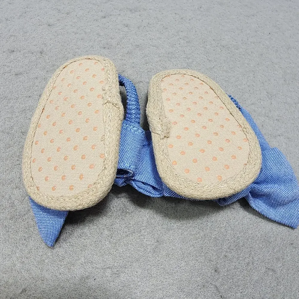 0-3M Chambray Bow Ankle Strap Sandals & Head Band Soft Blue Fabric
